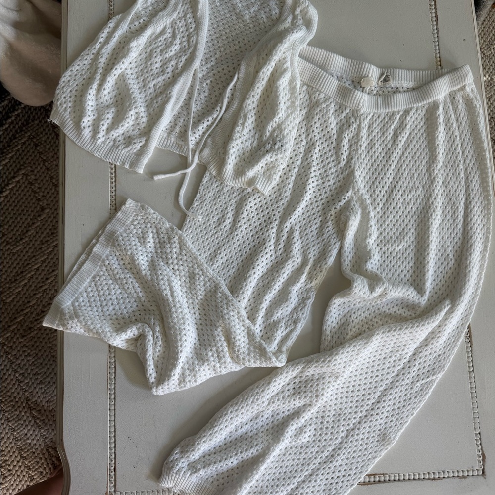 Elegant White Knit Swim Coverup Set